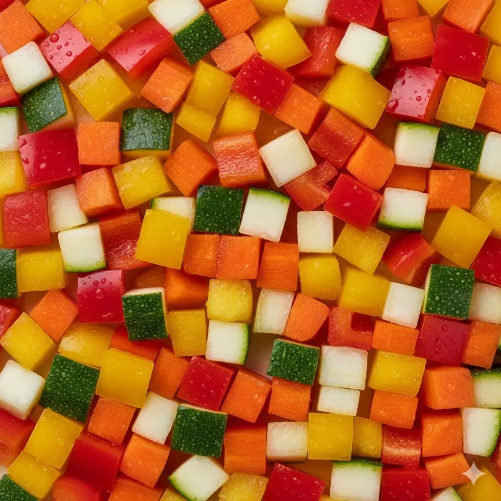 Dés de légumes multicolores